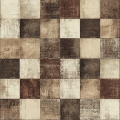 Rustic Checkered Pattern with Earthy Tones of Brown in Textile Design
