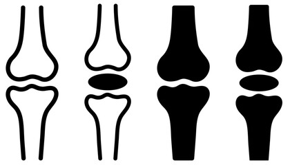 Joint pain icon depicting knee bones with pain symbols for arthritis inflammation injury orthopedic health concepts. Bone pain vector showing inflammation in knee.  Vector illustration 
