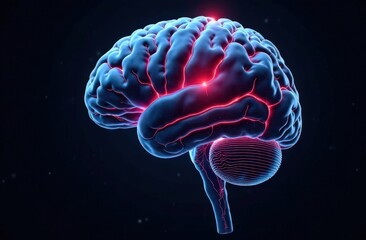 Futuristic AI brain interface concept. Neurons and neural connections 3D render. Artificial intelligence brain. Neuronal activity.