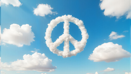 Naklejka premium Clouds forming peace sign in blue sky, symbol of harmony and tranquility