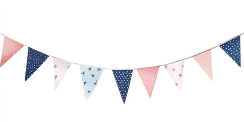 Fototapeta premium Bright and cheerful bunting flags in a row, great for party and carnival decoration, isolated on white background