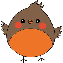 Cute cartoon bird with orange belly and rosy cheeks, spreading its wings.