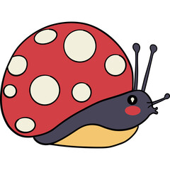 Obraz premium Whimsical cartoon snail with a red polka-dot shell.