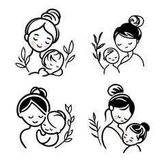 Obraz premium 赤ちゃんを抱くママのイラスト Generative AI