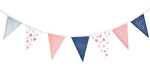 Obraz premium Colorful bunting flags in a straight line, perfect for birthday parties and carnival decor, isolated on white background