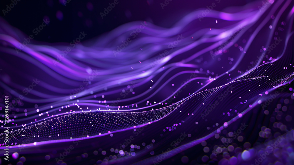 Wall mural abstract purple background with connecting dots and lines, creating a structure and communication th