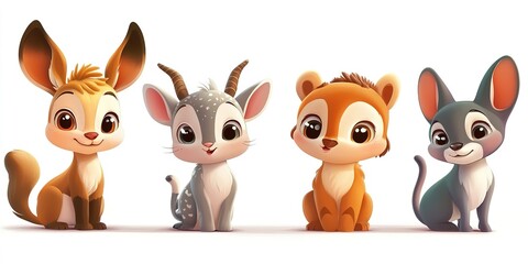 Obraz premium Set of 3D baby animal illustrations, soft and lovable, placed on a white background. 