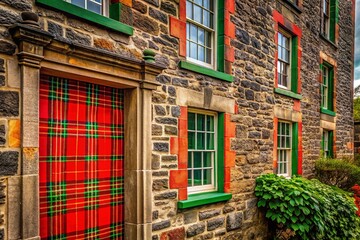 Fototapeta premium Scottish Tartan: Red & Green Plaid Fabric Texture Background - Architectural Photography