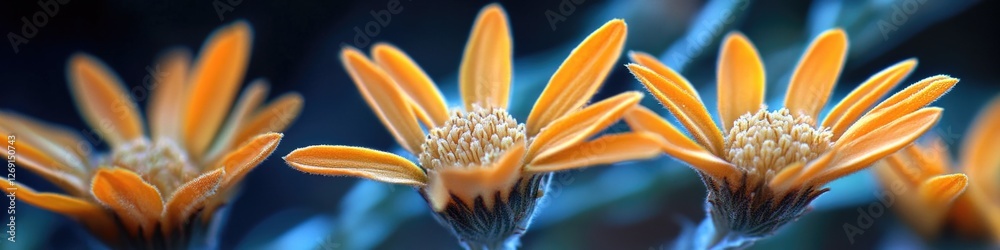 Poster a close-up shot of a cluster of bright orange flowers, ideal for use in designs requiring a pop of c