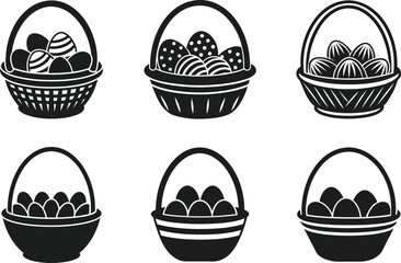 Set of Easter Egg Baskets – Festive Holiday Vector Silhouettes