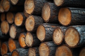 A pile of logs stacked on top of each other, often used for firewood or construction
