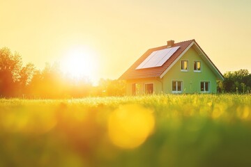 Eco-Friendly House at Golden Hour Sunset
