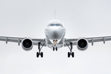 Fototapeta premium Airliner soaring above clouds with white puffy clouds below, ideal for travel or aviation themes