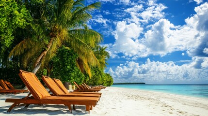 Nice resort with sun loungers on a sunny day