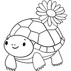 Cute turtle with a flower on its shell, ideal for coloring pages. outline for coloring.