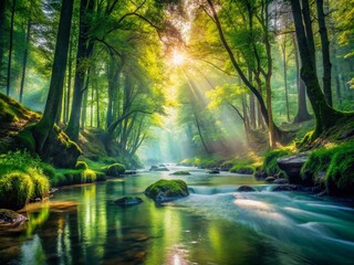 Fototapeta premium Serene Forest River Escape: Lush Nature Photography