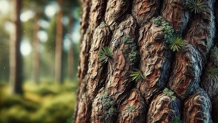 4K Close Up of Tree Bark with Moss, Widescreen 4K Resolution