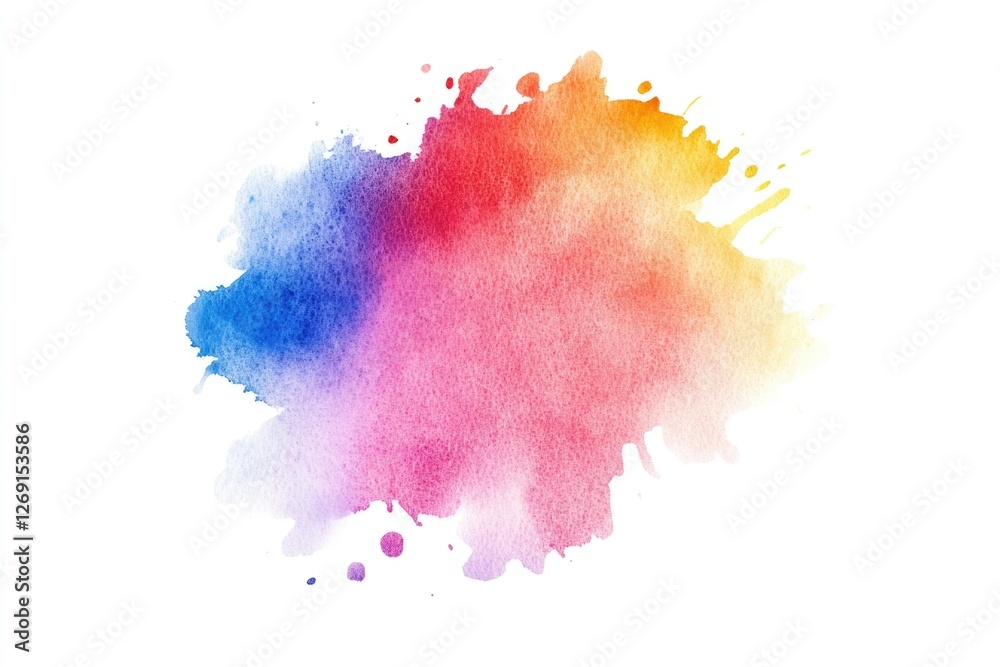Poster a vibrant watercolor stain on a clean white background, ideal for illustrating abstract concepts or 