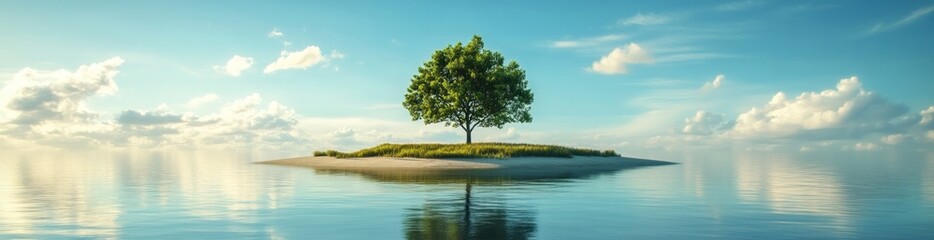 Solitude, Serenity: A Single Tree on a Secluded Island Paradise