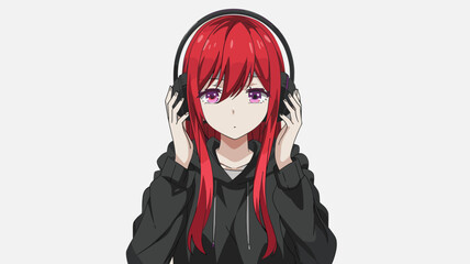 Red-Haired Anime Girl Wearing Headphones