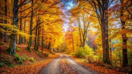 Serene Late Autumn Hike: Golden Leaves on a Dirt Path