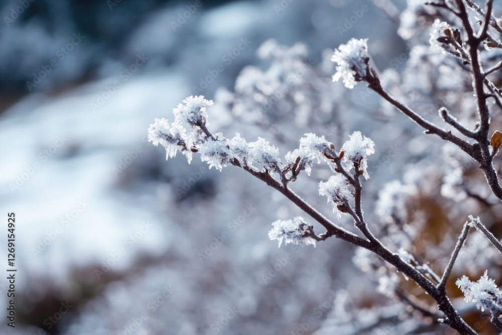 Sticker Close-up shot of a plant covered in snow