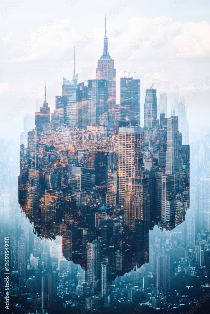 Aufkleber a futuristic city with a unique floating island in its center, surrounded by modern architecture and