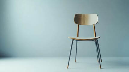 A modern, stylish chair with an ergonomic wooden backrest and lightweight metal legs, offering elegance and comfort, on white.