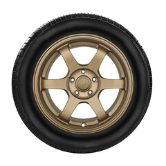 Obraz premium car wheels and tire side view gold color isolated on white background.