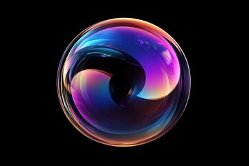 Colorful abstract soap bubble on a black background, showcasing vibrant hues and iridescent reflections Ideal for creative and artistic projects
