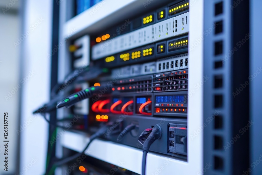 Poster Close-up of a bunch of wires on a rack, suitable for use in electronics or mechanical designs