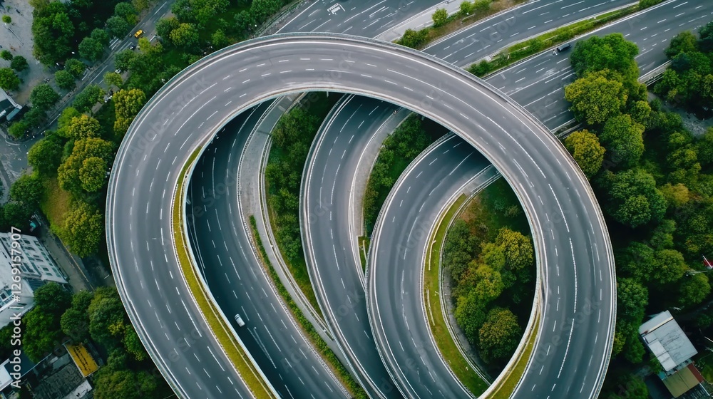 Poster Aerial view of a highway with multiple lanes, suitable for use in infrastructure or transportation-related projects