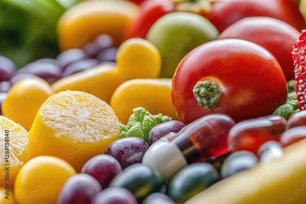 Poster a colorful mix of fresh fruits and vegetables on display