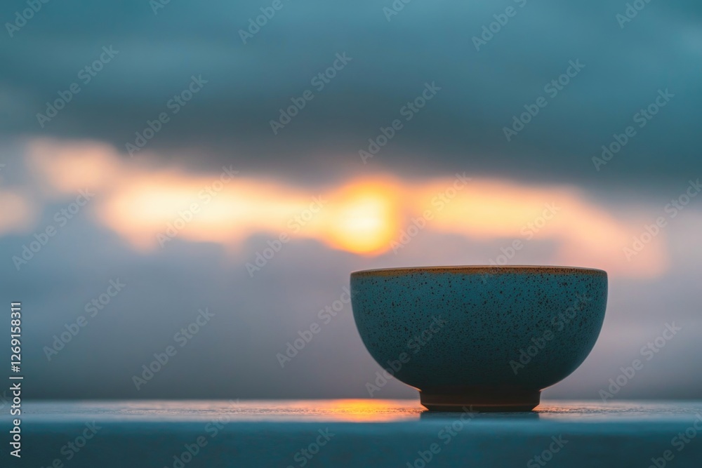 Wall mural A blue bowl sits on top of a table with a simple and elegant design