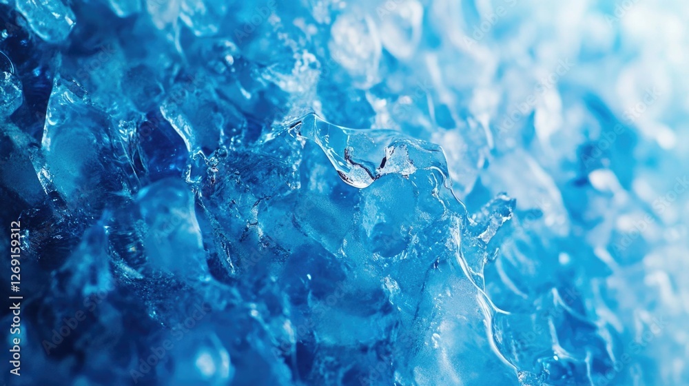 Aufkleber a detailed look at ice crystals forming on a blue surface, great for use in science or environmental