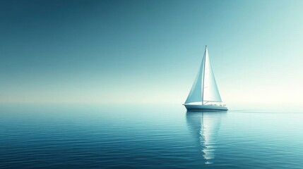 White Sailboat on Calm Blue Ocean Under a Clear Sky