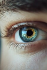 Fototapeta premium A detailed view of a human eye with blue iris and brown pupil