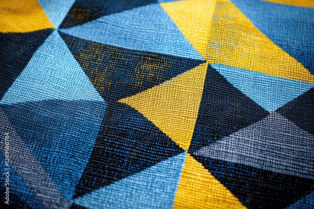 Poster a warm and cozy close-up shot of a blue and yellow blanket, perfect for showcasing textiles or addin