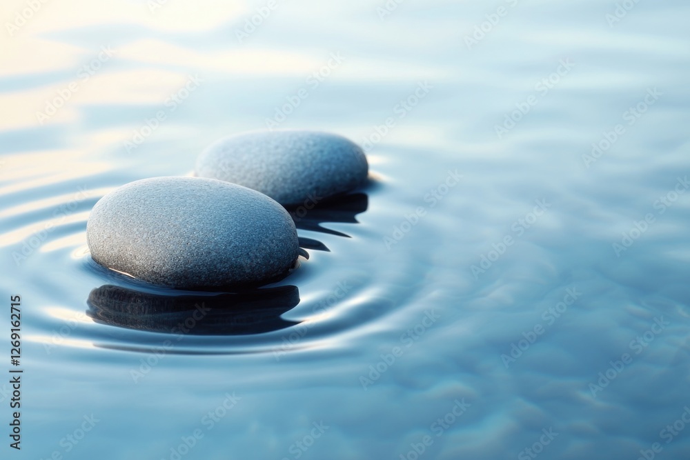 Poster two rocks partially submerged in a body of water with gentle ripples
