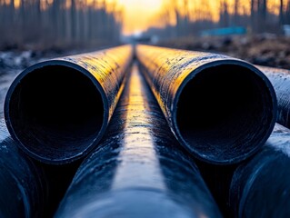 High-Density Polyethylene Pipes in Industrial Manufacturing Setting with Warm Sunset Lighting