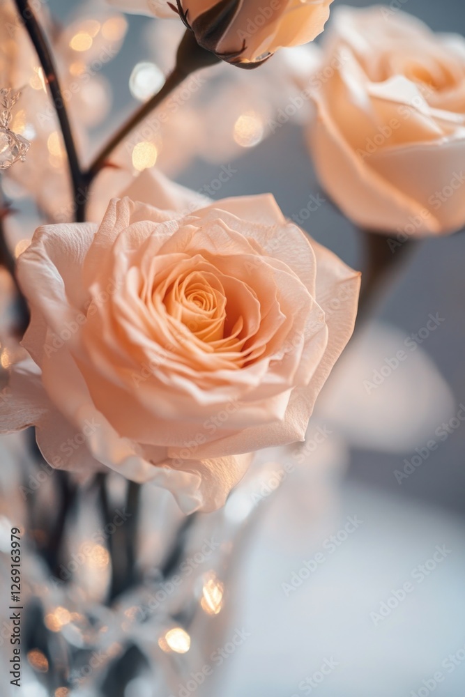 Poster a close-up view of some flowers arranged in a decorative vase