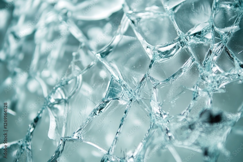 Aufkleber A close-up view of a shattered glass window with shards and fragments scattered around