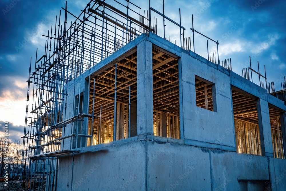 Aufkleber A building under construction with scaffolding, ideal for architecture or infrastructure projects