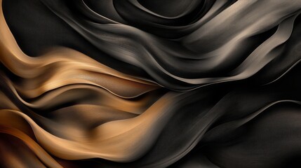 Obraz premium Abstract background with wavy copper lines on a dark black carbon fiber texture, featuring dark brown and bronze tones, in a futuristic style. 