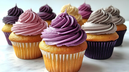 Assortment Of Cupcakes With Multicolored Frosting