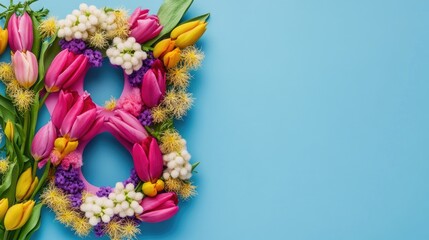 A floral design forms a number on a blue surface, suitable for use in illustrations or graphics