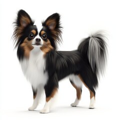 Alert Papillon Dog Standing Still with a Focused Expression