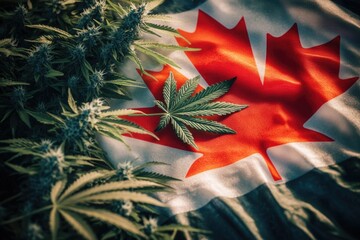 A Canadian flag with a marijuana leaf emblem, a symbol of national pride and social advocacy