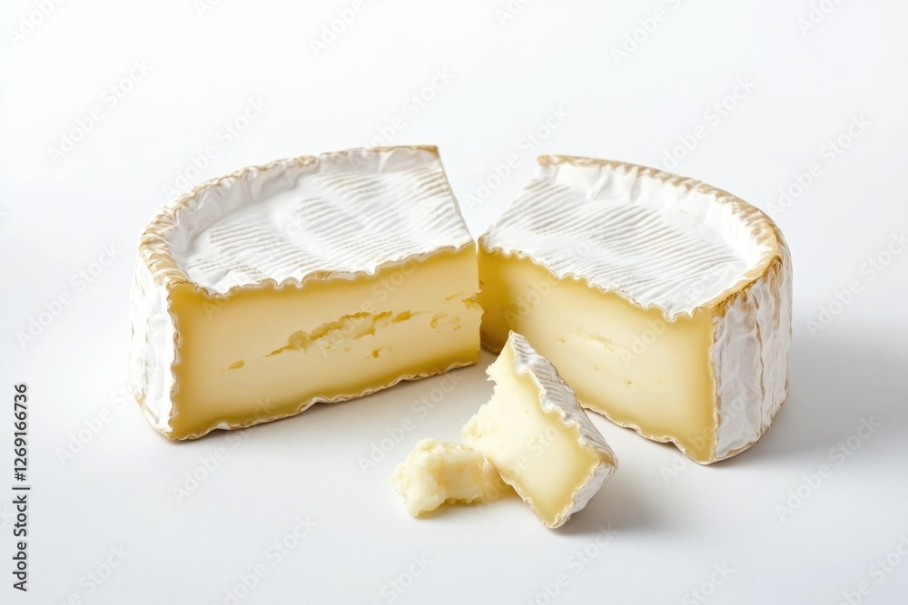 Poster A slice of cheese with a bite missing, isolated on a white background