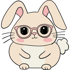 Cute bunny wearing glasses, sitting comfortably.